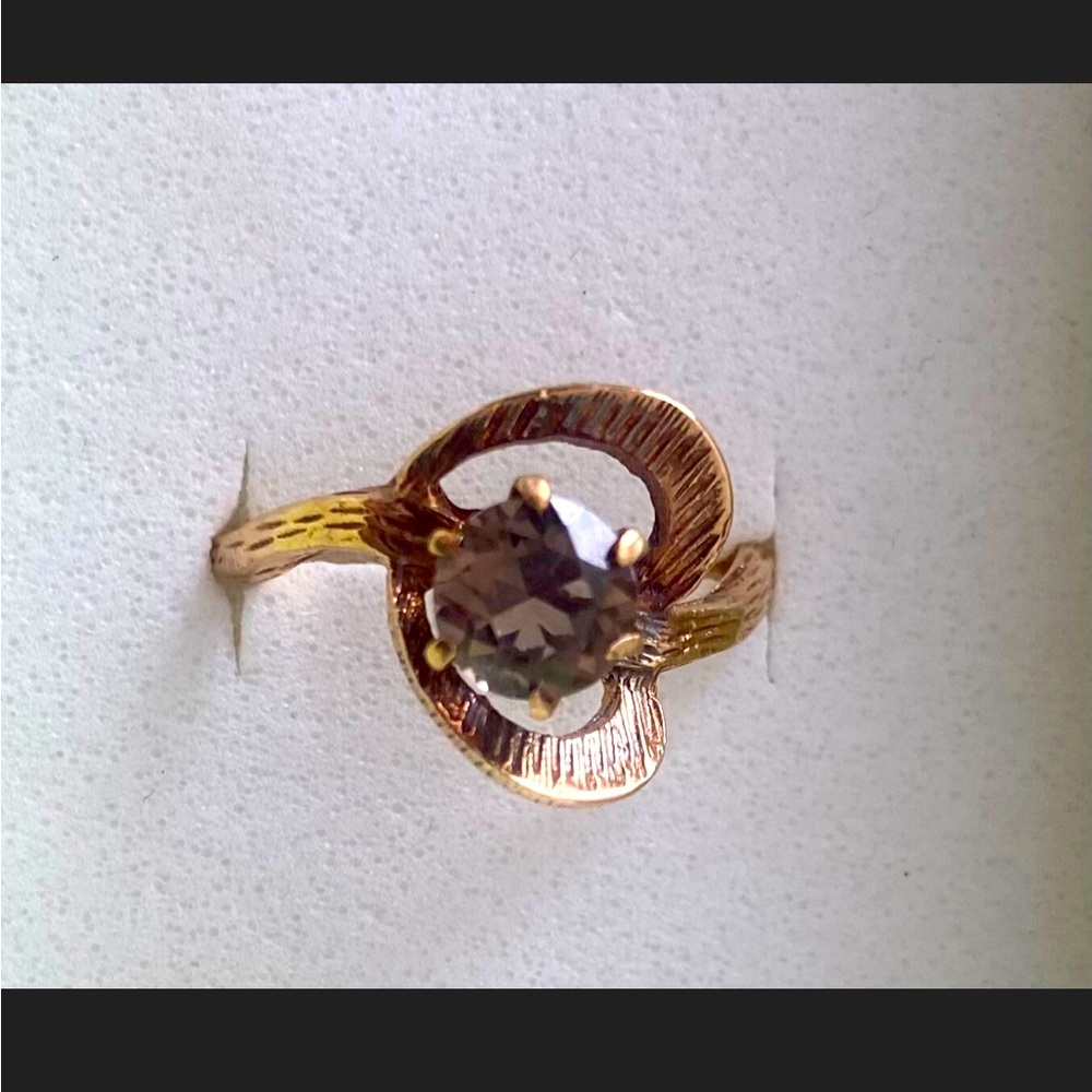 Vintage 1960s 10 karat 10k gold smoky citrine dimensional ring, size 7